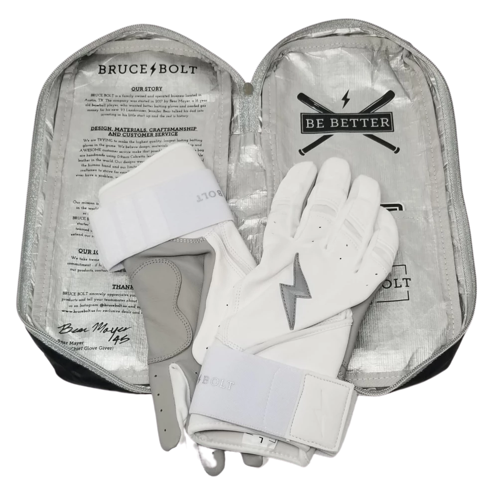 BRUCE BOLT 2021 YOUTH CHROME SERIES LONG CUFF BATTING GLOVES WITH STORAGE BAG 6 BRUCE BOLT 2021 YOUTH CHROME SERIES LONG CUFF BATTING GLOVES WITH STORAGE BAG